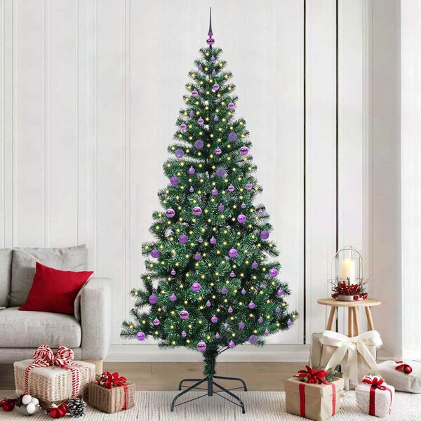vidaXL Kunstmatig Voorverlicht Kerstboom Groen 240 cm PVC en Metaal