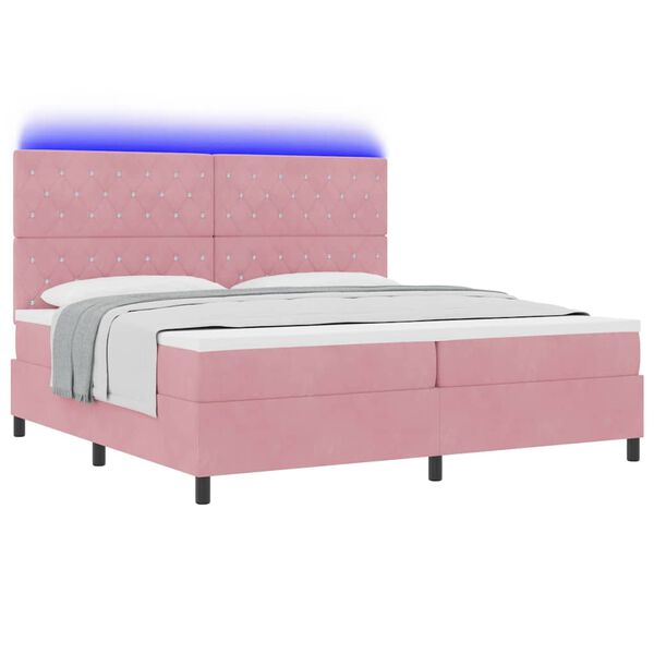 vidaXL LED Box Spring Bed met matras Roze 200 x 200 cm Stof