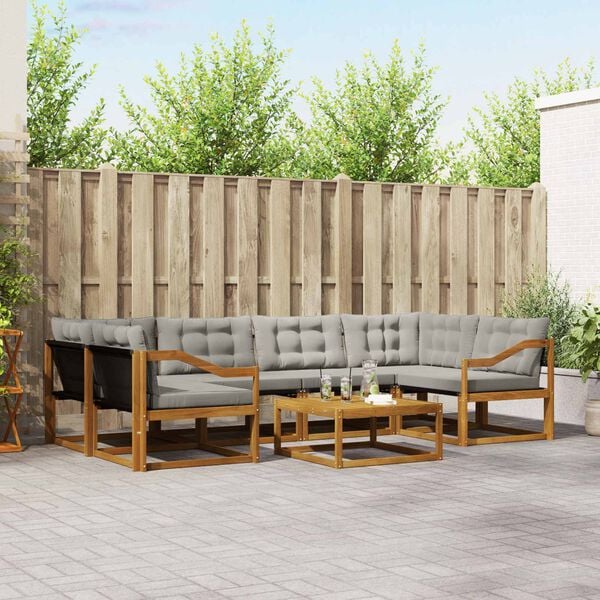 vidaXL Buiten bankenset met kussen 7 pcs Natuurlijk en Lichtgrijs
