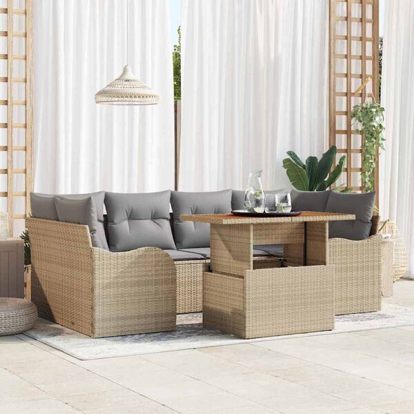 vidaXL Tuin Sofa Set met opslag 7 pcs Beige Poly riet