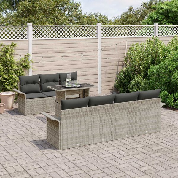 vidaXL Tuin Sofa Set met kussen 8 pcs Lichtgrijs Poly Rattan
