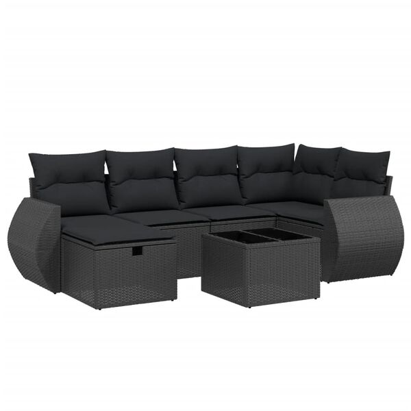 vidaXL 6-delige Loungeset met kussens poly rattan zwart