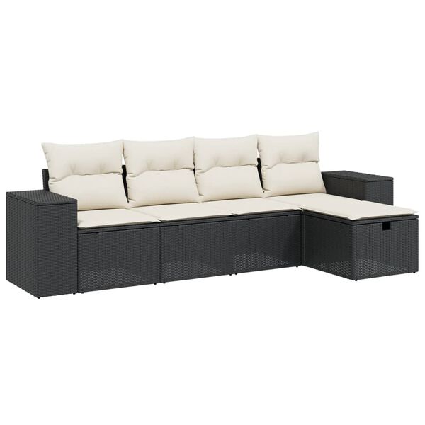vidaXL 5-delige Loungeset met kussens poly rattan zwart