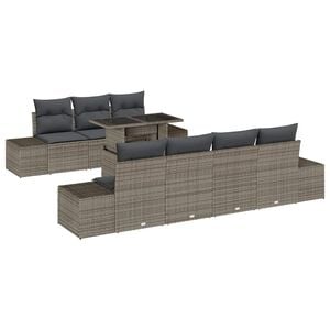 vidaXL Bankstel met kussen 8 pcs Grijs poly rattan