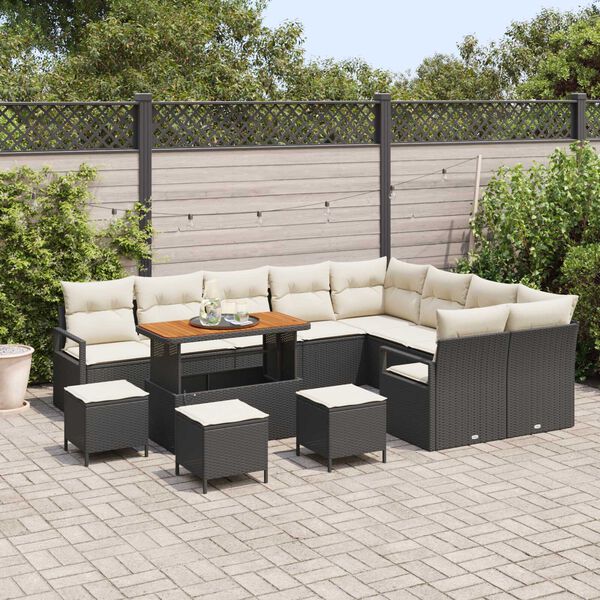vidaXL Tuin Sofa Set met kussen 13 pcs Zwart Poly riet