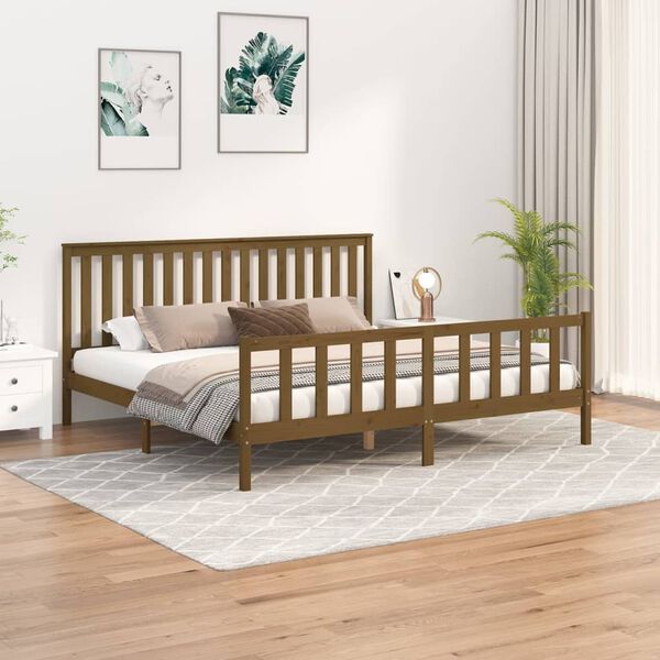 vidaXL Bedframe met hoofdbord massief hout honingbruin 180x200 cm