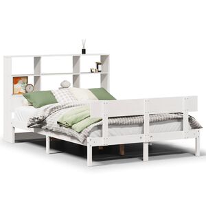 vidaXL Bed met boekenkast zonder matras grenenhout wit 160x200 cm