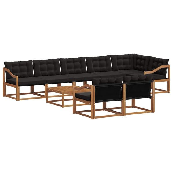 vidaXL Buiten bankenset met kussen 9 pcs Natuurlijk en Zwart