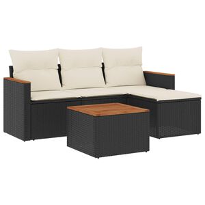 vidaXL 5-delige Loungeset met kussens poly rattan zwart
