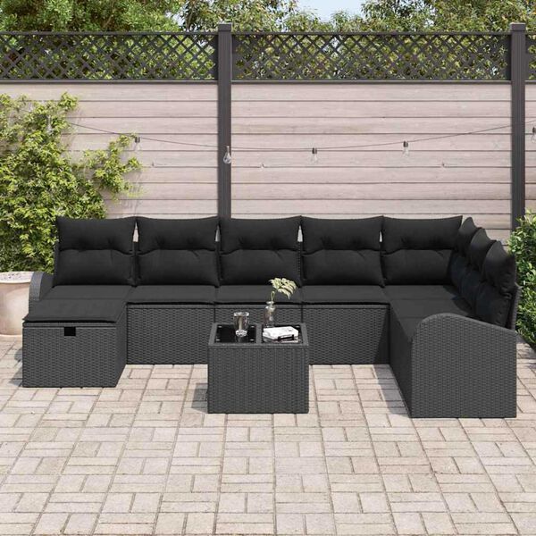 vidaXL Tuin Sofa Set met kussen met opslag 9 pcs Zwart Poly riet