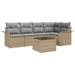 vidaXL Tuin Sofa Set met kussen met opslag 6 pcs Beige Poly riet