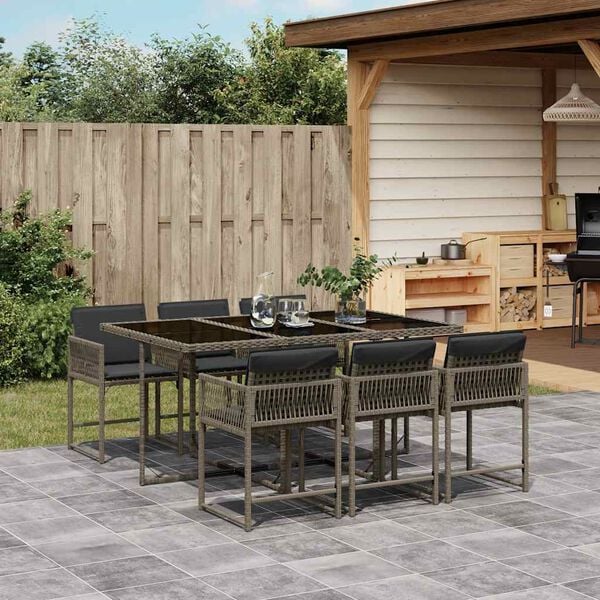 vidaXL 7-delige Tuinset met kussens poly rattan grijs
