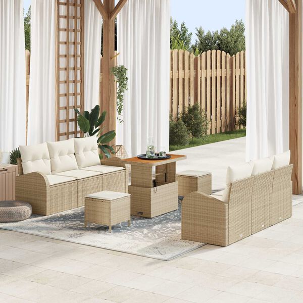 vidaXL Tuin Sofa Set met kussen 9 pcs Beige Poly riet