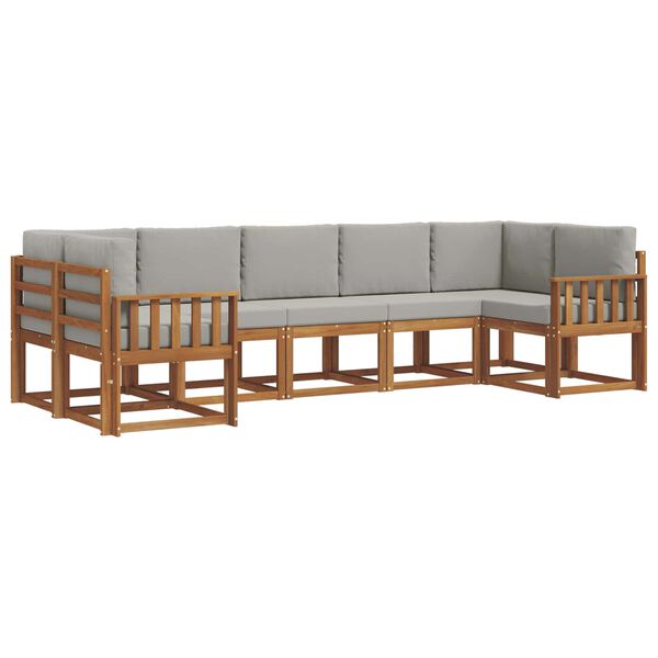 vidaXL Buiten bankenset met kussen 7 pcs Natuurlijk en Lichtgrijs