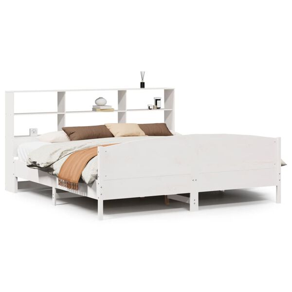 vidaXL Bed met boekenkast zonder matras grenenhout wit 180x200 cm