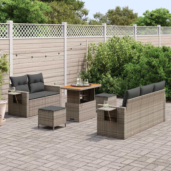 vidaXL Tuinbankenset met kussen 10 pcs Grijs poly rattan