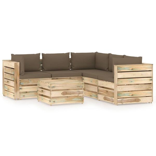 vidaXL 6-delige Loungeset met kussens groen ge&iuml;mpregneerd hout