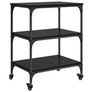 vidaXL Keuken Trolley Zwart Eiken 60 x 41 x 76 cm Bewerkt hout