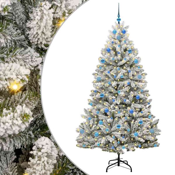 vidaXL Kunstkerstboom met 300 LED Groen en Wit 210 cm PVC en Metaal