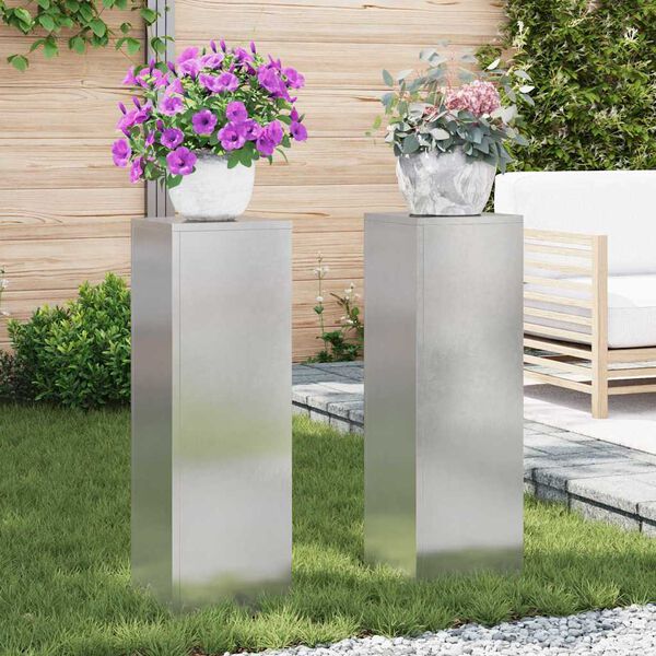 vidaXL Plantenstandaard 2 pcs Zilver 24 x 24 x 75 cm Roestvrij staal