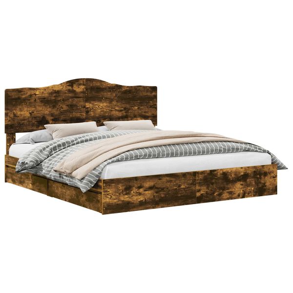 vidaXL Opslag bed met lade Gerookt eiken 180 x 200 cm Bewerkt hout