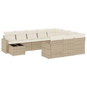 vidaXL 11-delige Tuinset met kussens poly rattan beige