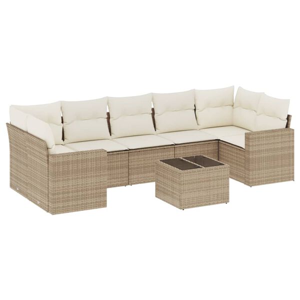 vidaXL 8-delige Loungeset met kussens poly rattan beige