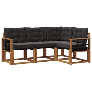 vidaXL Buiten bankenset met kussen 4 pcs Natuurlijk en Zwart
