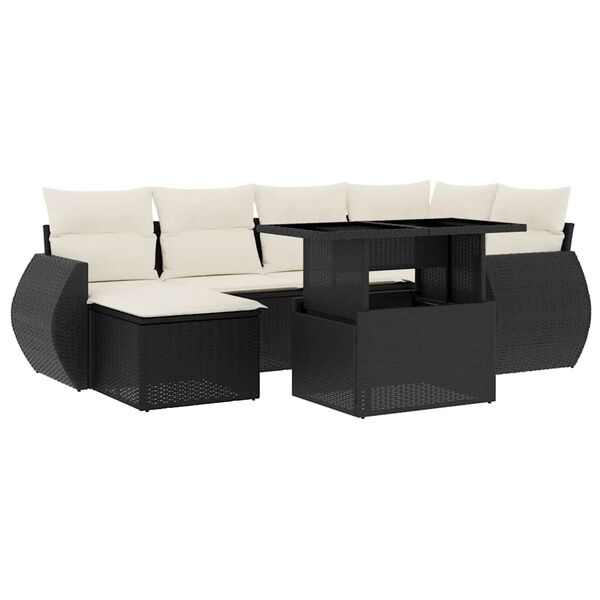 vidaXL 7-delige Loungeset met kussens poly rattan zwart