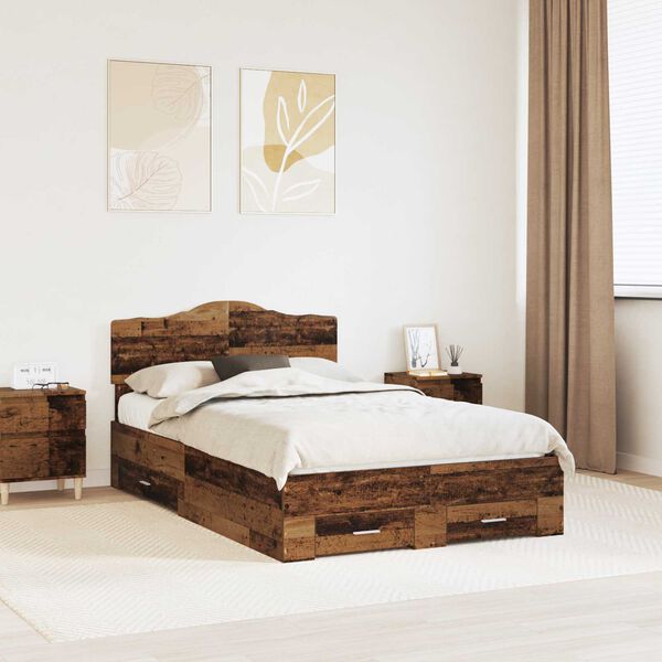 vidaXL Bedframe met hoofdeinde Oudhout 120 x 190 cm Bewerkt hout