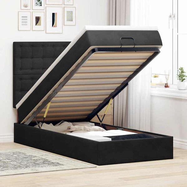 vidaXL Ottoman bed met matrassen en LED's 100x200cm fluweel zwart