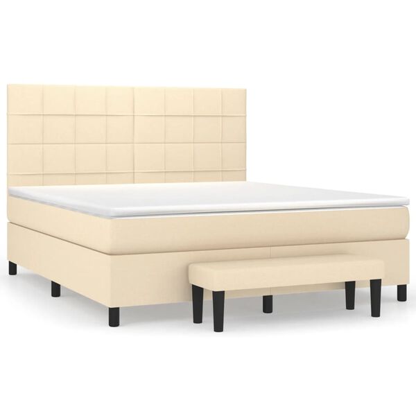 vidaXL Boxspring met matras stof cr&egrave;mekleurig 160x200 cm