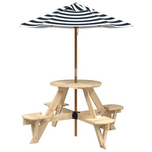 vidaXL Picknicktafel voor 4 kinderen met parasol rond vurenhout