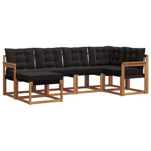 vidaXL Buiten bankenset met kussen 6 pcs Natuurlijk en Zwart
