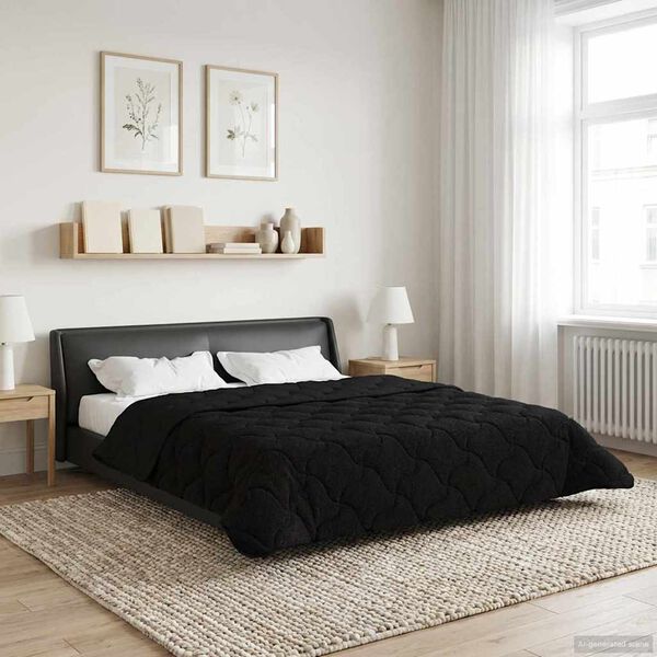 vidaXL Vol jaar dekbed Zwart 200 x 220 cm Microfiber en Teddy fleece
