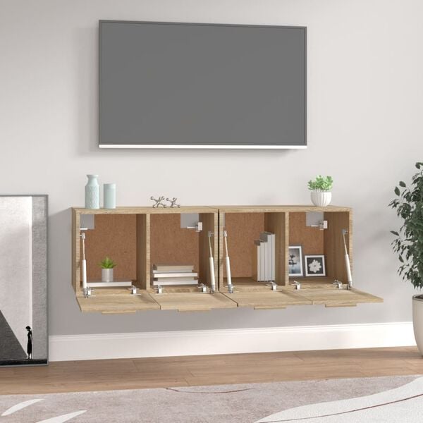 vidaXL Wandkasten 2 st 60x36,5x35 cm bewerkt hout sonoma eikenkleurig