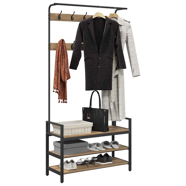 vidaXL Kapstok met plank Artisan Eiken 95 x 34 x 184 cm Bewerkt hout