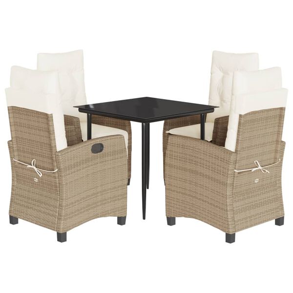 vidaXL 5-delige Tuinset met kussens poly rattan beige