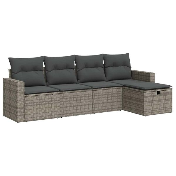 vidaXL 5-delige Loungeset met kussens poly rattan grijs