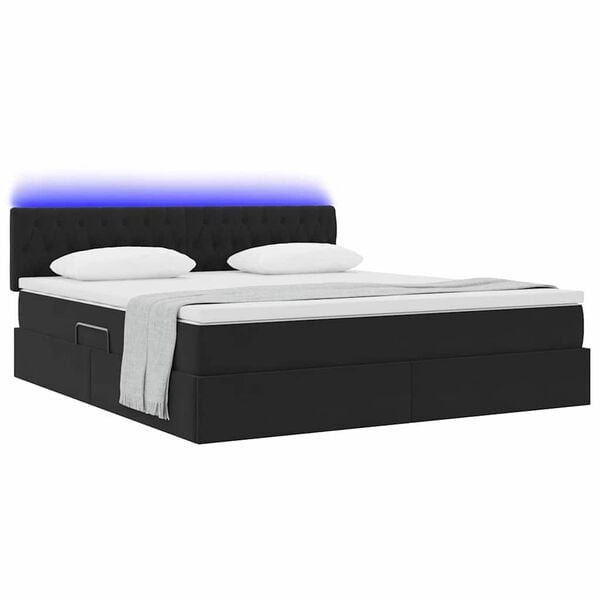 vidaXL Opbergbed met LED met matras met LED Zwart 160 x 200 cm Fluweel