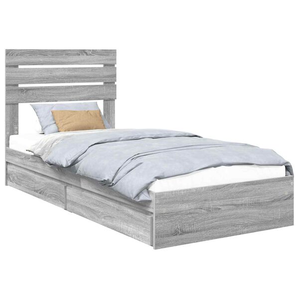 vidaXL Opslag bed met hoofdeinde Grijs Sonoma 75 x 190 cm Bewerkt hout