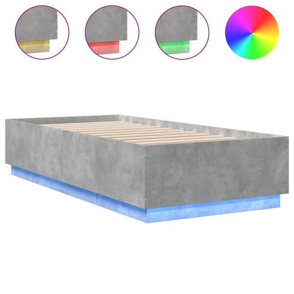 vidaXL Bedframe met LED-verlichting bewerkt hout betongrijs 100x200 cm