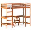 vidaXL Hoogslaper met bureau massief grenenhout wasbruin 90x200 cm