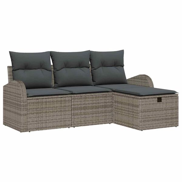 vidaXL Tuin Sofa Set met kussen met opslag 4 pcs Grijs Poly riet