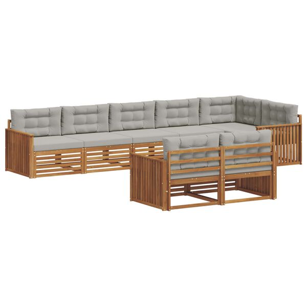 vidaXL Buiten bankenset met kussen 8 pcs Natuurlijk en Lichtgrijs