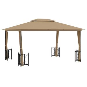 vidaXL Prieel met zijwanden en dubbel dak 3x4 m taupe