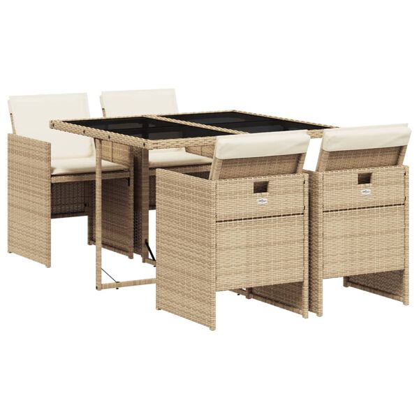 vidaXL 5-delige Tuinset met kussens poly rattan beige