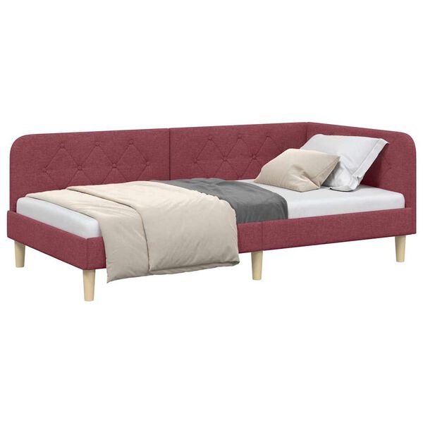 vidaXL Hoekbedframe met hoofdeinde Wijnrood 90 x 190 cm Stof