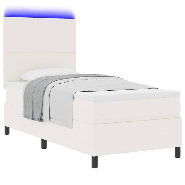 vidaXL LED Box Spring Bed Cr&egrave;me en Wit 80 x 200 cm Katoen Stof