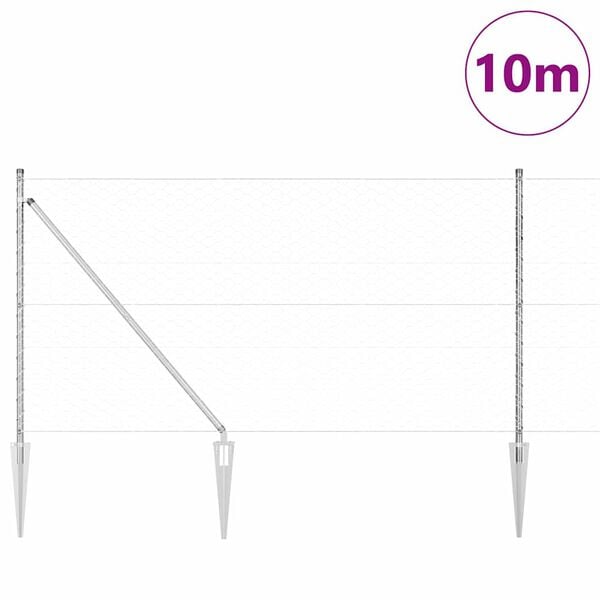 vidaXL Afrasteringspaal Zilver 10 x 1 m (50 mm gaas) Staal